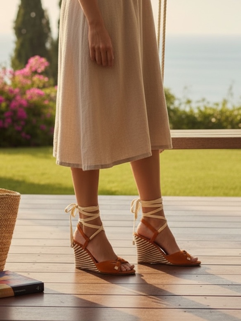TOD’S NWT Orange Suede Espadrille Wedges 6.5 | Made in Italy | Beige Patent